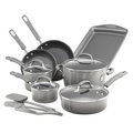 Rachael Ray Rachael Ray 19019 Classic Brights Porcelain Nonstick 14 Piece Cookware Set with Bakeware & Tools; Sea Salt Gray 19019